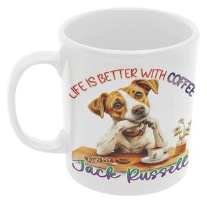 Coffee & Jack Russell | keramický hrnek 330ml, různé barvy - Bílá