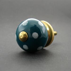 Keramická úchytka-Petrolejová s puntíky-MALÁ Barva kovu: antik světlá