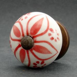 Keramická úchytka-Červená hortenzie Barva kovu: stříbrná