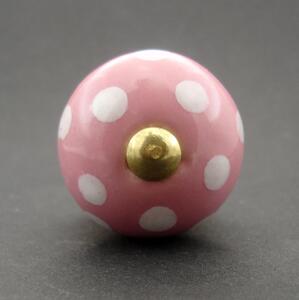 Keramická úchytka-Růžová s puntíky Barva kovu: zlatá