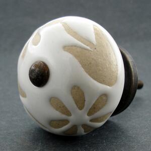 Keramická úchytka-Bílá s neglazovanými květy Barva kovu: antik světlá