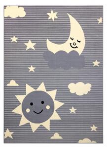 Balta Dětský kusový koberec BCF FLASH 4001 Slunce Měsíc nebe hvězdy šedý Rozměr: 200x300 cm