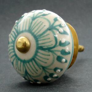 Nábytková úchytka-Krémová se zeleným květem Barva kovu: antik světlá