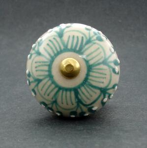 Nábytková úchytka-Krémová se zeleným květem Barva kovu: antik světlá