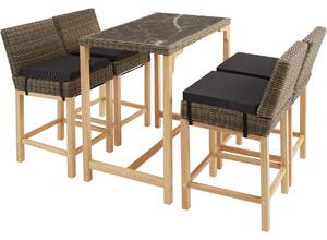 Tectake 404848 ratanový barový stůl kutina se 4 židlemi latina - přírodní