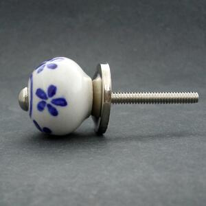 Keramická úchytka -Pomněnka s modrými kvítky MALÁ Barva kovu: stříbrná