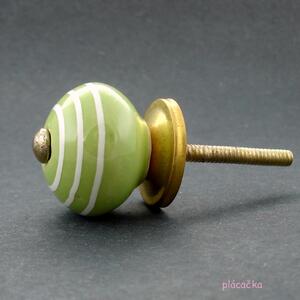 Keramická úchytka-Zelená s proužky-MALÁ Barva kovu: zlatá