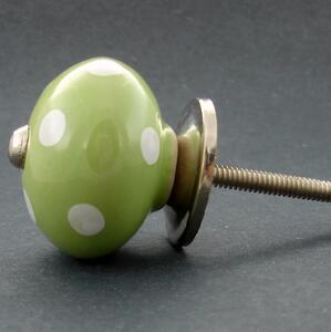 Keramická úchytka-Zelená s puntíky Barva kovu: antik světlá