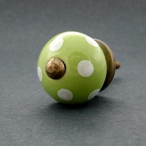 Keramická úchytka-Zelená s puntíky-MALÁ Barva kovu: stříbrná