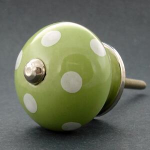 Keramická úchytka-Zelená s puntíky Barva kovu: stříbrná
