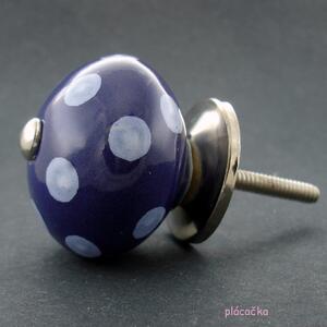Keramická úchytka-Modrá tmavá s puntíky Barva kovu: zlatá