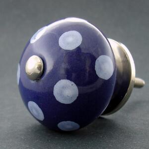 Keramická úchytka-Modrá tmavá s puntíky Barva kovu: zlatá