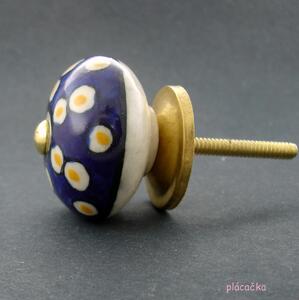 Keramická úchytka-Modrá s koly Barva kovu: zlatá