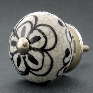 Keramická úchytka-Černý květ kraklé Barva kovu: stříbrná