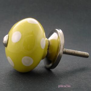 Keramická úchytka -Žlutá s puntíky Barva kovu: antik světlá