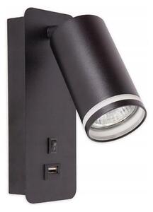 Nástěnné bodové svítidlo s USB nabíječkou 1xGU10/35W/230V černá