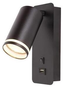 Nástěnné bodové svítidlo s USB nabíječkou 1xGU10/35W/230V černá