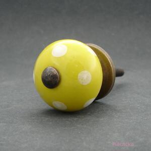 Keramická úchytka-Žlutá s puntíky-MALÁ Barva kovu: antik tmavá