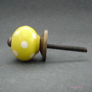 Keramická úchytka-Žlutá s puntíky-MALÁ Barva kovu: antik tmavá
