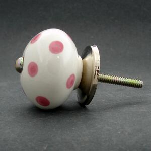 Keramická úchytka-Růžové puntíky Barva kovu: stříbrná