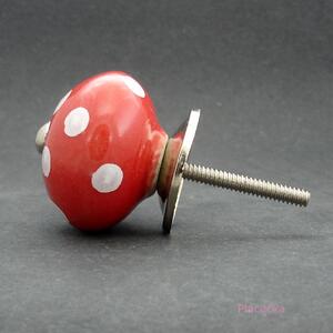Keramická úchytka -Červená s puntíky Barva kovu: stříbrná