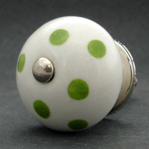 Keramická úchytka-Zelené puntíky Barva kovu: stříbrná