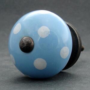 Keramická úchytka-Modrá s puntíkem Barva kovu: stříbrná