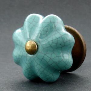 Keramická úchytka-Tyrkys květ crackle Barva kovu: zlatá