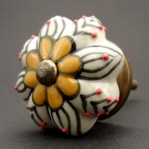 Keramická úchytka-Přírodní žlutá kytička Barva kovu: zlatá