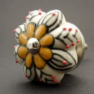 Keramická úchytka-Přírodní žlutá kytička Barva kovu: stříbrná