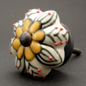 Keramická úchytka-Přírodní žlutá kytička Barva kovu: antik tmavá