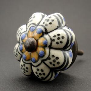 Keramická úchytka-Přírodní žlutomodrá kytička Barva kovu: antik světlá