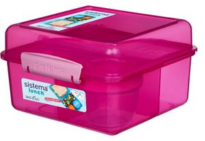 Sistema Dělený svačinový box Lunch Cube Max s nádobou na jogurt s dvojitým víčkem 2 l, růžová