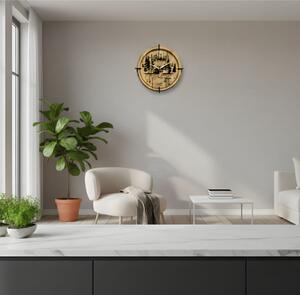 Dřevěné nástěnné hodiny Lesní chatka u jezera | SENTOP HDF0585-GOLD-OAK