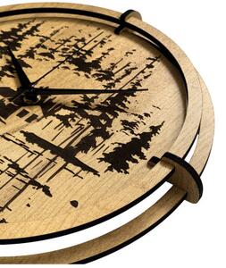 Dřevěné nástěnné hodiny Lesní chatka u jezera | SENTOP HDF0585-GOLD-OAK