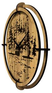 Dřevěné nástěnné hodiny Lesní chatka u jezera | SENTOP HDF0585-GOLD-OAK