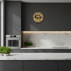 Dřevěné nástěnné hodiny Lesní chatka u jezera | SENTOP HDF0585-GOLD-OAK