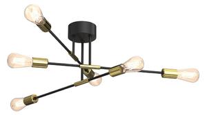 Lustr na tyči FLAME 6xE27/60W/230V černá/zlatá