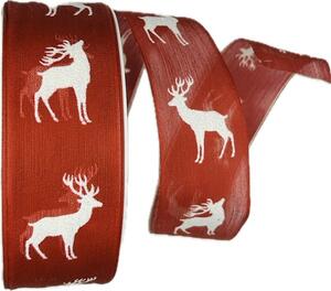 Vánoční stuha červená RED DEER 40mm x 20m (9,- Kč/m)