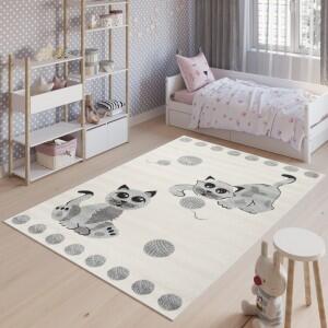 Makro Abra Dětský kusový koberec HAPPY H318A Kočičky bílý šedý Rozměr: 140x200 cm