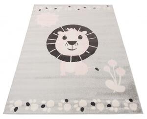 Makro Abra Dětský kusový koberec HAPPY H319A Lvíček šedý bílý Rozměr: 80x150 cm