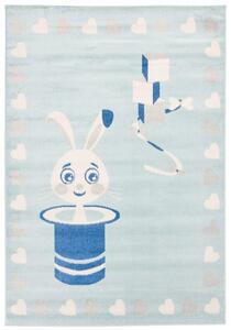 Makro Abra Dětský kusový koberec HAPPY E662A Zajíc v klobouku srdíčka modrý Rozměr: 80x150 cm