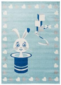 Makro Abra Dětský kusový koberec HAPPY E662A Zajíc v klobouku srdíčka modrý Rozměr: 160x220 cm