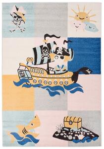 Makro Abra Dětský kusový koberec HAPPY H328A Loďka Pirát Poklad Moře bílý / šedý / modrý Rozměr: 140x200 cm