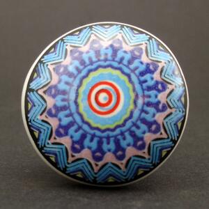 Keramická úchytka-Mandala modrorůžová-POTISK Barva kovu: antik světlá