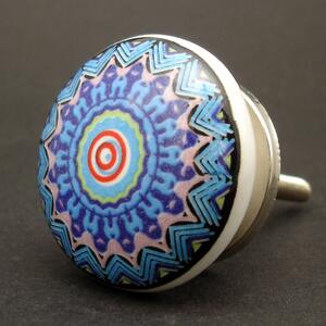 Keramická úchytka-Mandala modrorůžová-POTISK Barva kovu: antik světlá