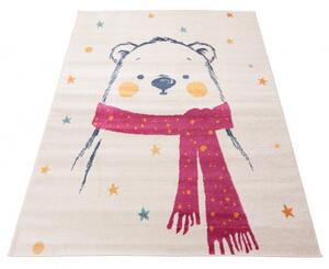Makro Abra Dětský kusový koberec LILA H185A Medvídek bílý / růžový Rozměr: 80x150 cm