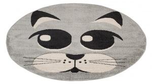 Makro Abra Kulatý dětský koberec HAPPY E669A Kočička šedý Rozměr: průměr 100 cm