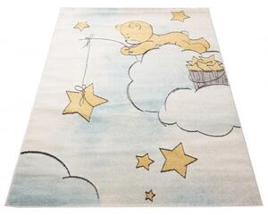 Makro Abra Dětský kusový koberec LILA H186A Míša mráčky hvězdičky bílý / modrý Rozměr: 80x150 cm
