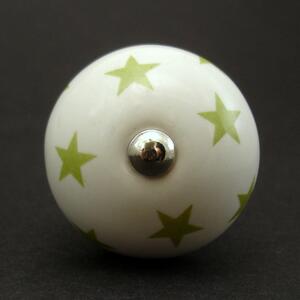 Keramická úchytka-Zelené hvězdičky-POTISK Barva kovu: stříbrná